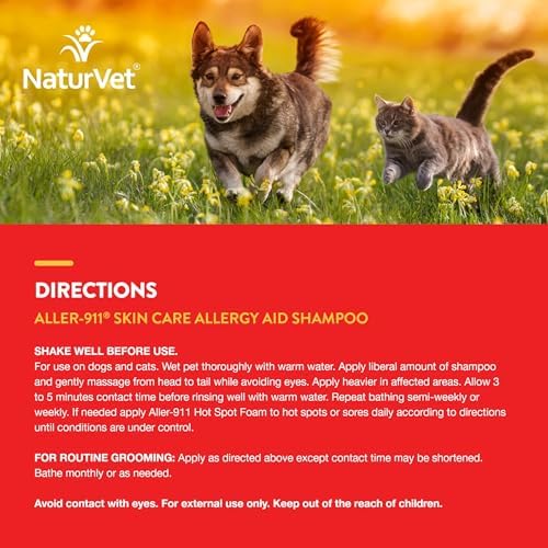 NaturVet Aller-911 Skin Care Allergy Aid Pet Shampoo with Aloe Vera – Pet Health Supplement Shampoo & Grooming Aid for Dermatitis, Dog Skin Allergies, Itching, Hot Spots, Cat Rashes – 16 Oz.