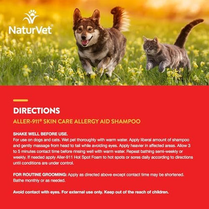 NaturVet Aller-911 Skin Care Allergy Aid Pet Shampoo with Aloe Vera – Pet Health Supplement Shampoo & Grooming Aid for Dermatitis, Dog Skin Allergies, Itching, Hot Spots, Cat Rashes – 16 Oz.