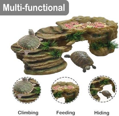 kathson Turtle Basking Platform,Tortoise Resin Climbing Rock Rectangular Resting Terrace Tank Accessories,Reptiles Dock Hide Cave Habitat Decoration for Bearded Dragon Lizard Geckos Spiders (3 PCS)