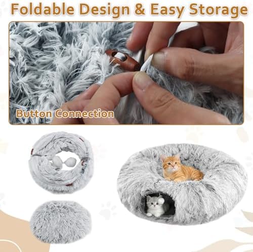 Cat Tunnel Bed for Indoor Cats with Hanging Ball