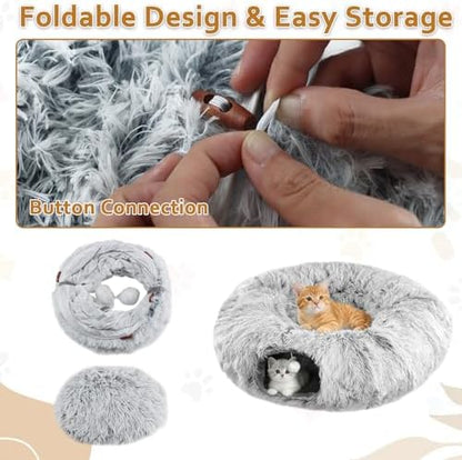 Cat Tunnel Bed for Indoor Cats with Hanging Ball