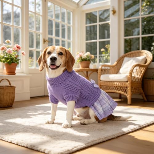 YUDODO 2 Pack Small Dog Sweater Dress with Bowtie Turtleneck - Pet Clothes