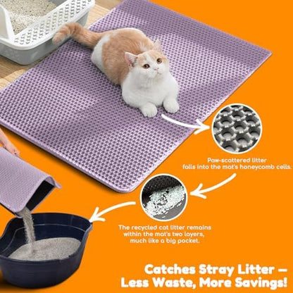 Cat Litter Mat 47"x27",Double Layer EVA Litterbox Mat Purple