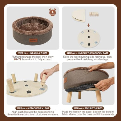 Raised Cat Bed Wooden for Small Cat, Cute Cat Couch with Cushion