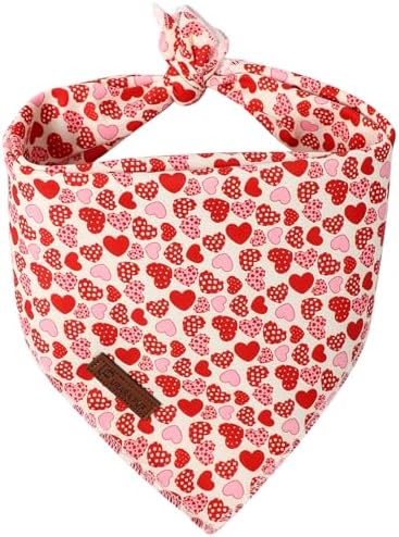 Valentine’s Dog Bandana, UP URARA PUP Valentine Triangle Bid Scarf for Girl Boy Small Medium Dogs or Cats, Adorable Puppy Wedding & Valentine’s Bandana, Cute Soft Cotton Pet Kerchief, S