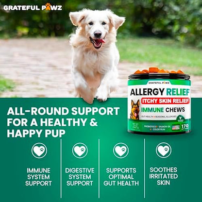 Dog Allergy Relief Chews - Dog Itch Relief - Probiotics, Omega 3, Colostrum