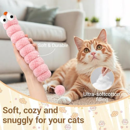 3 Pack Long Cat Kicker Toys with Catnip, 14.5 Inch Plush Caterpillar Cat Toys for Indoor Cats, Interactive Kicker Toys with Rabbit Fur Tail for Biting and Play