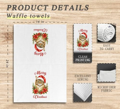 Merry Christmas Cat Kitchen Dish Towels Dishcloth 16x24 Inches