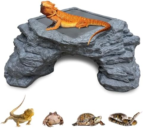 X-Large Bearded Dragon Basking Platform, Lizard, Snake or Reptile Hide with Heat Storage Slate Stone, 13x12x5 Inch Oversized Gecko Hide Cave