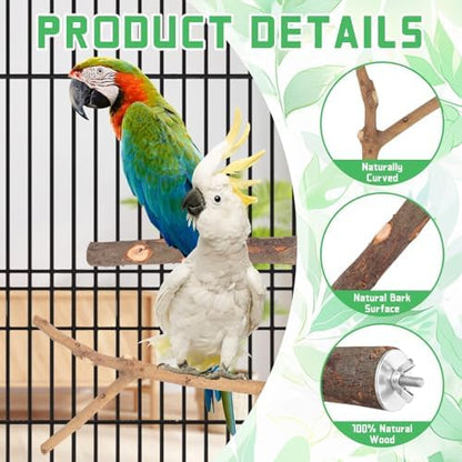 4 Pack Large Natural Wood Bird Perch Stand with Platform for Cage