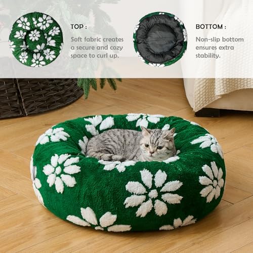 Donut Dog Beds, Calming Round Cat Beds for Indoor Cats, Green, 23"