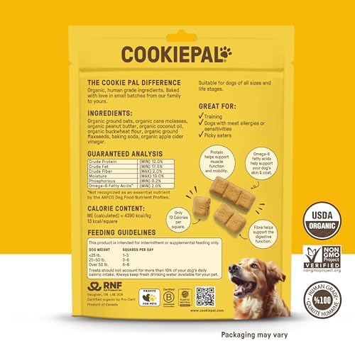 CookiePal Dog Treats, Crunchy Peanut Butter Puppy Training Treats, Human Grade USDA Organic, Natural Dog Biscuits, 10oz (Pk of 4)