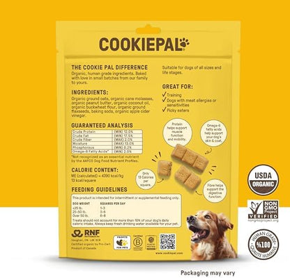 CookiePal Dog Treats, Crunchy Peanut Butter Puppy Training Treats, Human Grade USDA Organic, Natural Dog Biscuits, 10oz (Pk of 4)