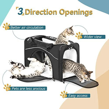 Petsfit Two-Way Placement Pet Carrier Airline Approved, Cat Carriers for Kittens, Puppies,Rabbit,Hamsters, Washable,Black