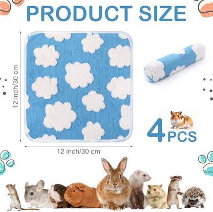 Reginary 4 Pcs Guinea Pig Fleece Cage Liners, White Clouds, 12 x 12 Inch