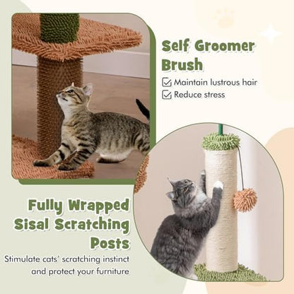 PETSITE 60 inch Cactus Cat Tree Tower, Multi-Level Cat Tower with Sisal Scratching Posts, Sisal Rope, Hanging Ball, Self Groomer and Decorative Faux Plant, Cute Cat Tree for Indoor Cats
