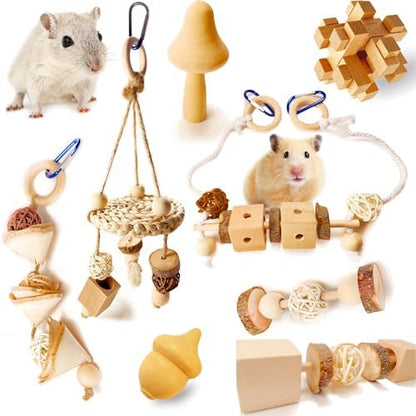 8 PCs Hamster Toys for Hamster, Gerbils, Mice, Rats and Other Small Animals to Chew and Play - Natural Molar Toys to Induce Teeth Grinding & Reduce Boredom and Depression