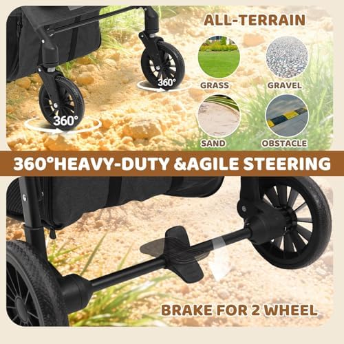 Dog Stroller for Small Pets, All-Terrain 4-Wheel Cat & Dog Carrier with 360° Front Wheels, Adjustable Handle & Canopy|Cup Holder & Storage Basket|Foldable in One Step|Ventilated Design for Comfort