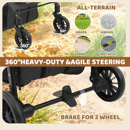 Dog Stroller for Small Pets, All-Terrain 4-Wheel Cat & Dog Carrier with 360° Front Wheels, Adjustable Handle & Canopy|Cup Holder & Storage Basket|Foldable in One Step|Ventilated Design for Comfort