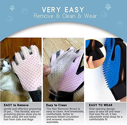 GOESWELL Double-Sided Undercoat Rake for Pet Grooming - Shedding and Dematting Comb with Grooming Glove (Blue 2 Pack)