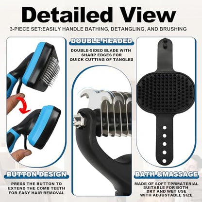 Blue Pet Grooming Kit 3Pcs Dematting Comb for Dogs&Cats Shedding