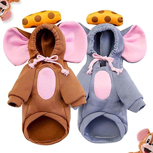 Pet Clothing Dog Transformation Frog Hoodie Autumn and Winter Warm Small Large Dog Method Dou Cat Bullfighting Clothes (Brown Mouse,M)