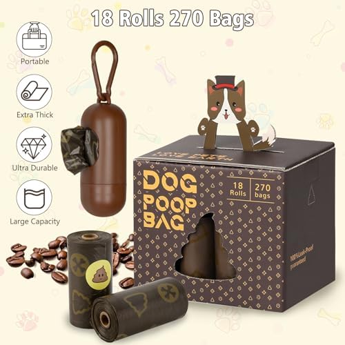 Dog Poop Bags with Dispenser 18 Rolls 270 Count Pet Waste Bags Strong Thick