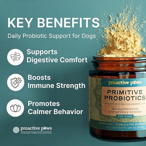 PROACTIVE PAWS Primitive Probiotics for Dogs – Species-Specific & Soil-Based Dog Probiotic Supplement for Gut Health, Digestion, Immune & Calming Support – 90 Scoops