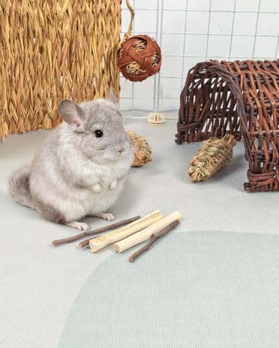 Niteangel Natural Timothy Hay Sticks Timothy Molar Rod Apple Sticks for Rabbits, Chinchilla, Guinea Pigs and Other Small Animals (Apple Twig & Bamboo)