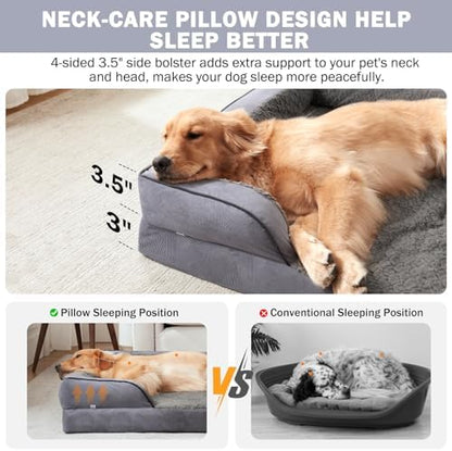 INVENHO Orthopedic Dog Beds Large Sized, XL Washable Dog Sofa with Egg-Crate Foam, Waterproof Lining and Non-Skid Bottom
