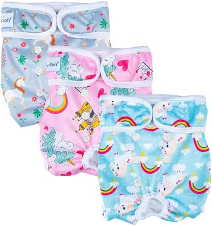Pet Soft Female Dog Diapers, 3Pack Washable Dog Diapers Female for Dogs in Heat Reusable Dogs Period Panties, Puppy Diaper (Animals, S)