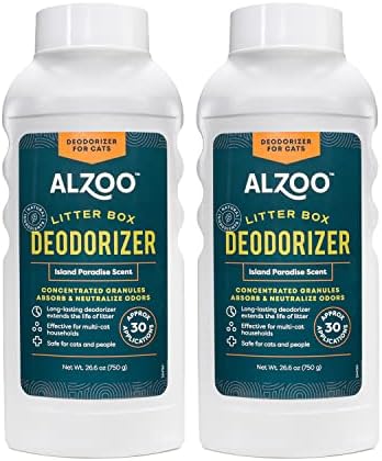 ALZOO Cat Litter Deodorizer, Concentrated Granules Absorb & Help Neutralize Odors, 100% Plant-Based Active Ingredients, Up To 30 Uses, Island Paradise Scent, 26.6 Oz., Pack of 2