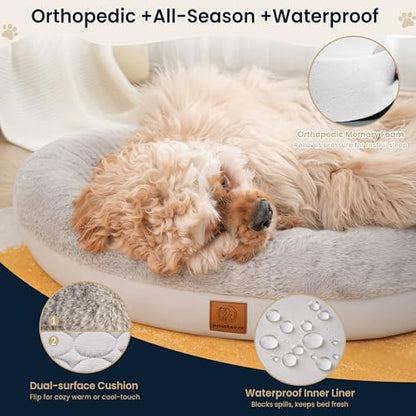 Round Donut Dog Bed – Luxury Orthopedic Dog Beds with Memory Foam – Calming Bolster Pet Bed, Water-Resistant, Washable Plush Cover, Zipper – Small, Medium, Large Dogs & Cats (31 Inches)