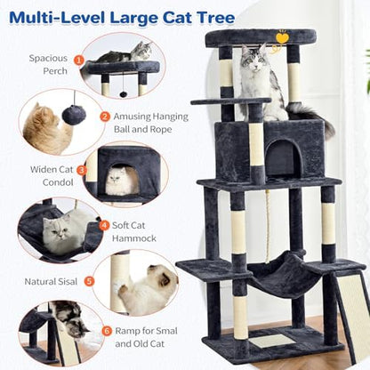 ABCPET 63" Multi-Level Cat Tree Tower for Indoor Cats, Dark Grey