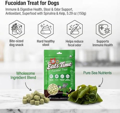 Fucoidan Treat for Dogs, Meat-Free Soft Chews – Immune & Digestive Health, Stool & Odor Support, Antioxidant, Superfood with Spirulina, Chlorella & Probiotics, Bite-Sized 5.29 oz (150g)