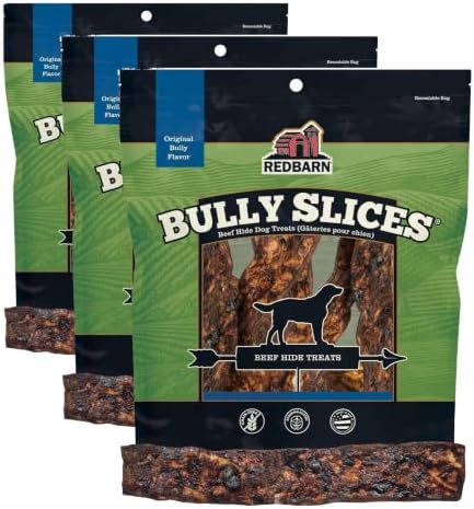 Redbarn Pet Products All-Natural Rawhide Bully Slices - Bully Stick Flavor - Premium Grain-Free Beef Hide Treats High Protein Low Fat for Chewers - 9 oz Bag (Pack of 3)