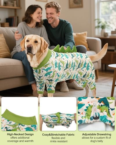 CuteBone Dinosaur Costume Dog Pajamas, Stretchy Spandex Crystal Velvet Sleepwear Coat for Small Dogs, Soft & Warm Pet Outfit Clothes for Cold Weather, Cozy Pullover Design COSP05-3XL