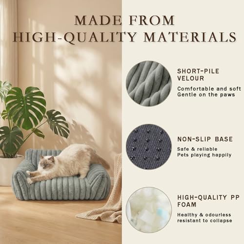 Dog Couch for Indoor Dogs,Cute Dog Bed Cover Fully Removable and Machine Washable, Supportive Faux Rabbit Fur Dog Sofa with Non-Slip Base, Dog Friendly Couch