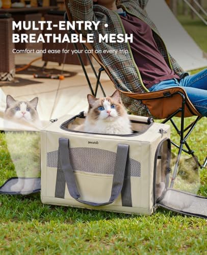 Pecute Cat Carrier Stable, Pet Carrier with Privacy Partition,Beige