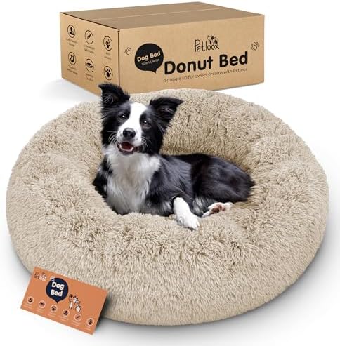 Calming Donut Dog Bed for Small Dogs, Round Dog Bed for Medium & Large Dogs