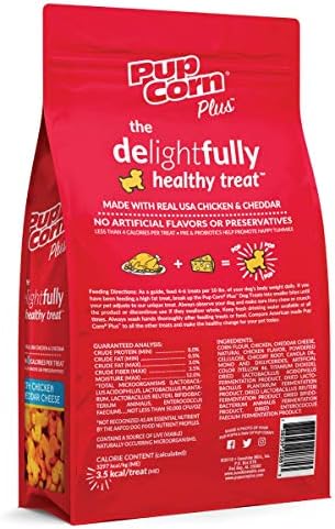 Pup Corn Plus - Puffed Dog Treats with Prebiotics and Probiotics - Chicken & Cheddar Cheese (14.5oz) - Made in USA