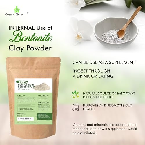 Cosmic Element 100% Pure Calcium Bentonite Clay Powder - Bentonite Clay Food Grade, Vegan, Healing Clay | Skin Care Detox - Deep Pore Cleansing Face & Body Mask for Soft, Smooth, Refreshed Skin | 12oz