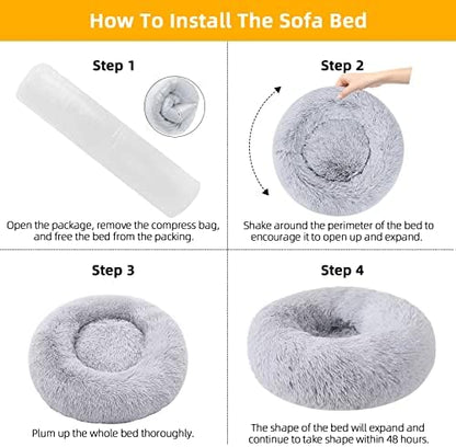 Dog Bed for Small Medium Large Dogs Cats, 20 inch Calming Washable-Round Cozy Soft Pet Bed for Puppy and Kitten with Slip-Resistant Bottom