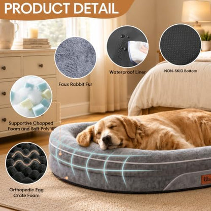 Orthopedic Dog Beds Large Sized Dog, Washable Dog Bed, 42" L, Grey