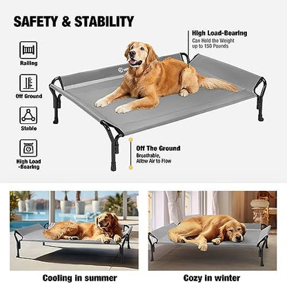 Veehoo Cooling Elevated Dog Bed, Raised Dog Cot with Guardrail & Headrest