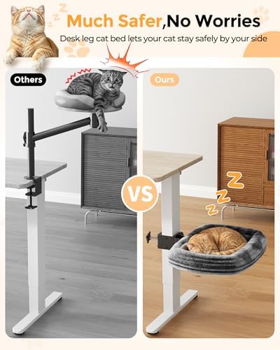 JOY worker Cat Desk Bed, Clamp-on Leg 90° Upward Foldable Cat Hammock Perch