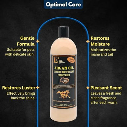 E3 Antibacterial Shampoo + E3 Argan Oil Conditioner Set for Horses and Dogs - Professional Grooming Duo (2 x 32 fl oz) - High-Shine, Detangling & Hydrating Formula for Manes, Tails, and Coats