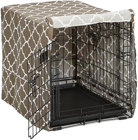 MidWest Homes for Pets Small Dog Crate Cover Featuring Teflon Fabric Protector, Poly-Cotton Privacy Kennel Cover Fits Most 24-inch Crates, Brown Designer Print, Washable, Reduces Barking