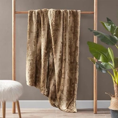 Madison Park Zuri Faux Fur Reversible Throw Blanket, 50 x 60 in, Tan