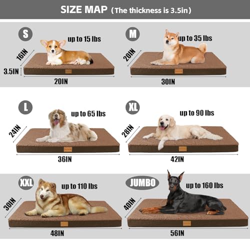Patas Lague Orthopedic Large Dog Bed Washable Pet Sofa Mat 42''X28'' Brown